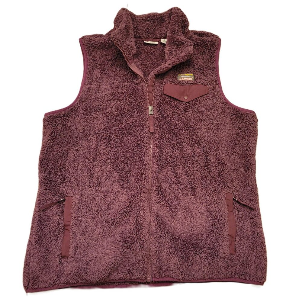 LL Bean Women’s L Mountain Pile High Fleece Vest Maroon Full Zip Outdoor Warm